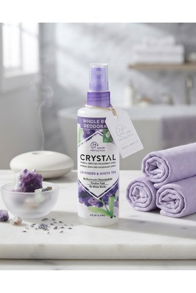 CRYSTAL بخاخ مزيل العرق للجسم بالمعادن برائحة اللافندر والشاي الأبيض من كريست...