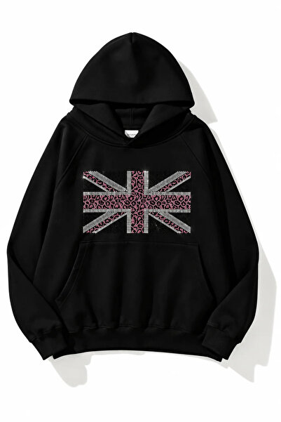 Violon Leopard Taş Baskılı Oversize Sweatshirt Hoodie