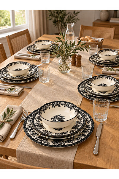 BLN HOME Vintage Garden Mavi 24 Parça 6 Kişilik Porselen Yemek Takımı