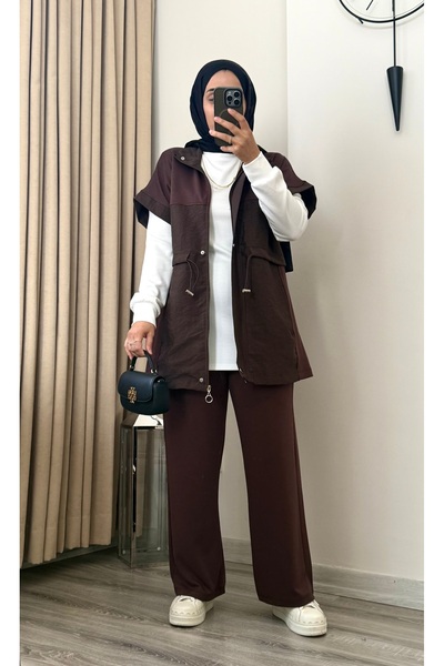 MERİÇ BOUTİQUE 3-Piece Hijab Set with Hooded Vest and Tunic with Pocket Detail