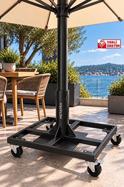 METAPEX ŞEMSİYE AYAĞI - 60x60 (100mm BORULU) 4 TEKER KİLİTLİ (STOPLU) SİYAH