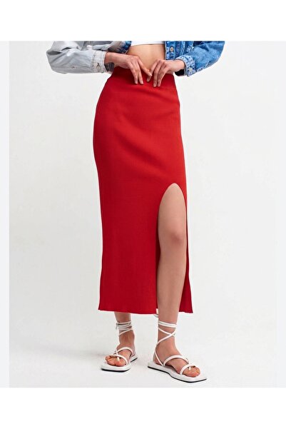 trikomode Elastic Waist High Waist Knitwear Skirt