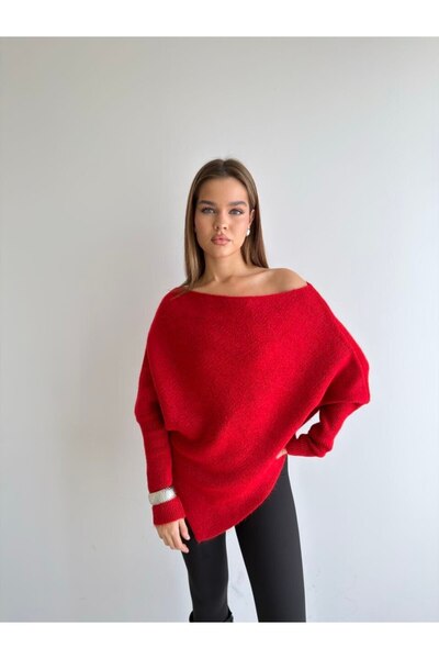Cistern İstanbul Women's Boat Neck Off-Shoulder Oversize Knitwear Sweater