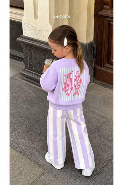 MİO Kız Çocuk Baskılı Denim Pantolon Sweatshirt Takım