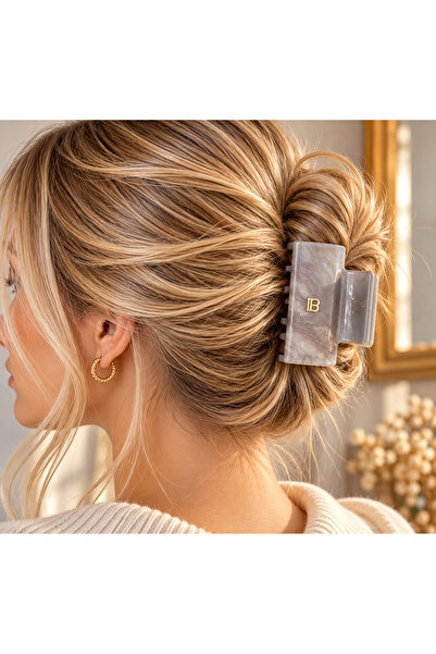 Lilith Takı Gray Lilac Marble Patterned Hairpin – Large Hair Clip with a Ligh...