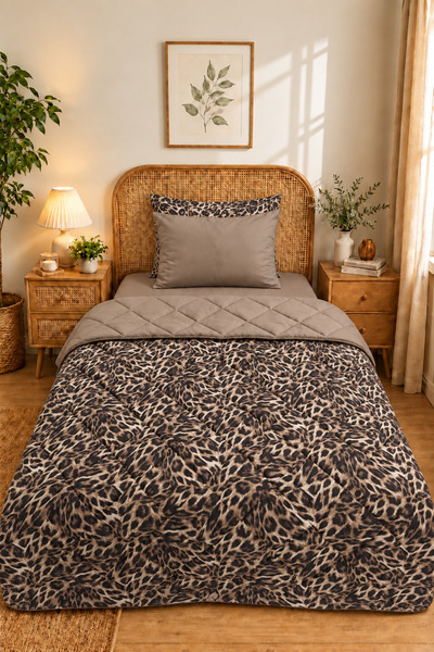 Miyu Veloura Luxe Single Sleeping Set |   100% Cotton Quilted Comforter, Elastic Fitted Sheet and Pillowcase