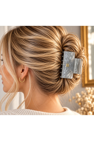 Lilith Takı Pearlescent Gray Hair Clip – Marble Patterned Large Hair Clip wit...