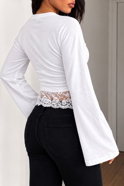 ecemore Beli Lace Detailed Fitted Wide Sleeve Blouse