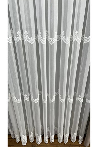 İNCİLİFE Nakışlı Bamboo İşlemeli Güpürlü Her Odaya Uygun Tül Perde 1/3 Pileli