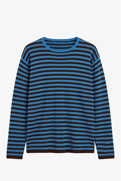 Havoş Blue Fray Striped Knit Sweater