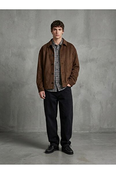 Ltb Regular Fit Suede Look Brown Jacket