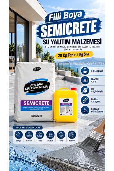 Filli Boya Semicrete Su Yalıtım Malzemesi 20 Kg Toz + 5 Kg Sıvı Elastik Su Ya...