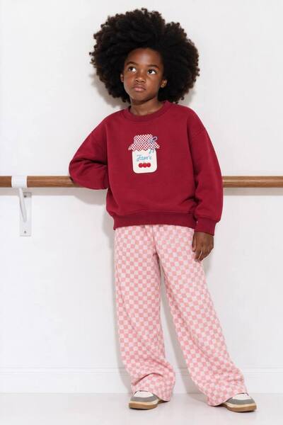 MİO Kız Çocuk Desenli Sweatshirt ve Bol Paça Eşofman Takımı