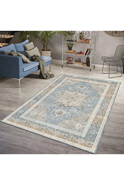 Eskitme Vintage Madalyon Desenli Salon Mutfak Oturma Odası Halısı