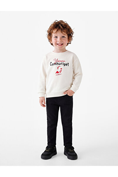 Koton Atatürk Baskılı Uzun Kollu Bisiklet Yaka Sweatshirt