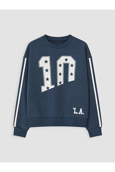 LC Waikiki Two Mt Shop Quality Lcw Kids Navy Blue Printed Girls' Sweatshirt