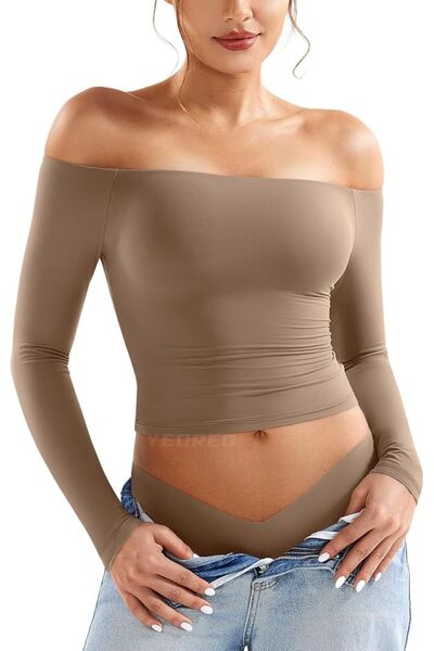 GENERAL YEOREO Sophie Women Off Shoulder Long Sleeve Shirts Double Lined Basi...
