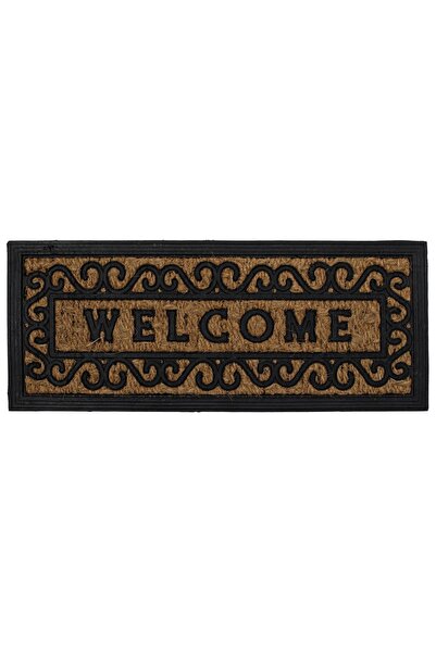 CATIANO Covoras - Pres Treapta Intrare Maro cu Model Grilaj & Mesaj „Welcome”...
