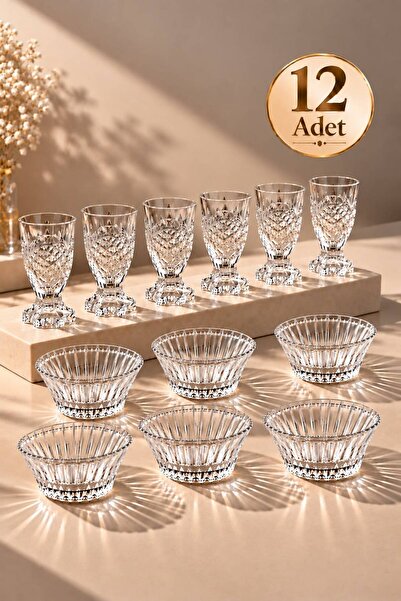 Lomera Home ✨ Lüks Kristal 12 Parça Kahve Yanı Sunum Seti – 6 Adet Kahve Yanı...