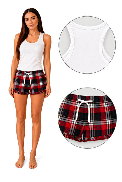 Generic Brand Pijama de damă SF Women, top alb și pantaloni scurți în carouri...