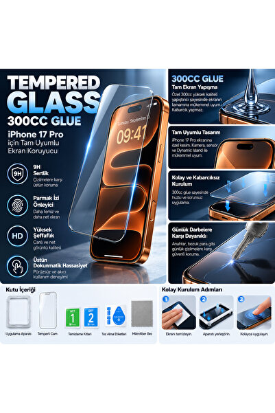 iPhone 17 18 Pro MAX Uyumlu Premium Tamperli Cam Ekran Koruyucu 300CC Glue – Anti Static & Finger Print