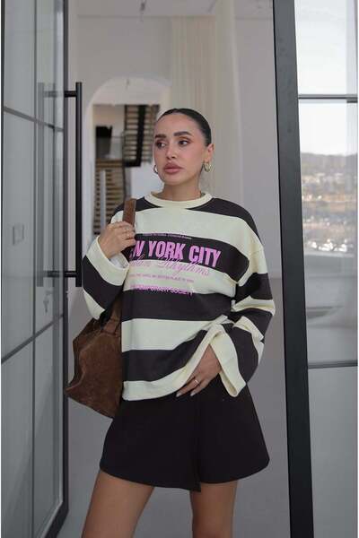 Havoş Sarı New York City Baskılı Sweatshirt