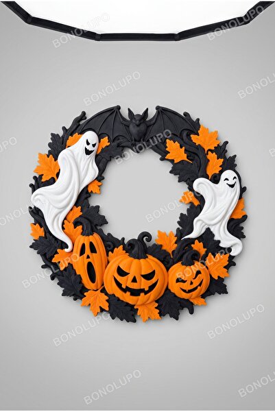 Bonolupo Cadılar Bayramı Kapı Süsü Balkabağı ve Hayaletli Halloween Duvar Çel...