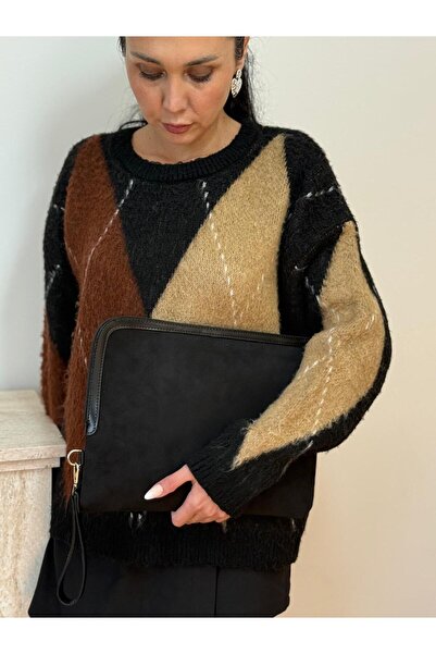 lalettobags Siyah Süet 13 İnç Laptop & Tablet Kılıfı Fermuarlı Bilek Askılı