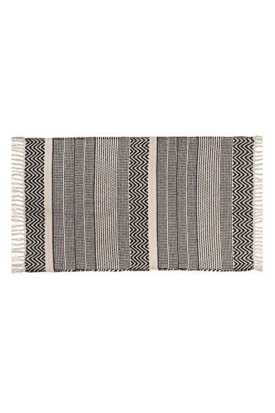 CATIANO Covor Tesut din Bumbac Bej Linii Negre 95x60cm
