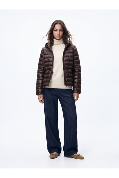 Ltb Regular Fit Puffy Hooded Brown Coat