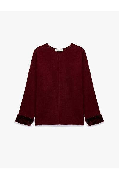 Koton Bisiklet Yaka Uzun Kollu Suni Kürklü Oversize Sweatshirt