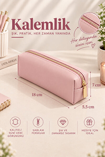 RONYA LEATHER Vegan Deri Fermuarlı Kalemlik Anahtarlık Hediyeli