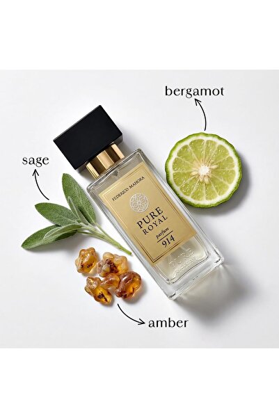 PURE ROYAL 914 Perfume Unisex 50 ml | Bergamot, Green Fruity Floral Woody Notes, Sage, Amber, Musk | For Him & Her Men Women