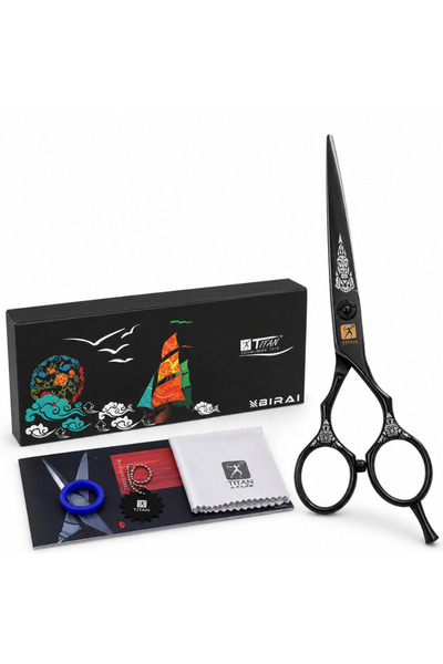BIRAI ®   Foarfecă profesională de tuns Titan, Oțel japonez 440C, Duritate 60...