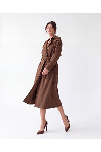 Womengrom Fame Women's Belted Suede Trench Coat