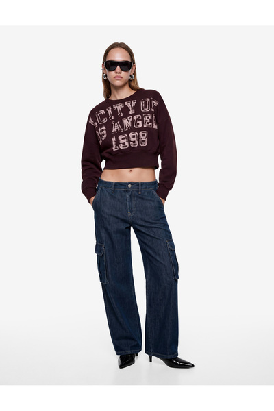 Koton Ribanalı Bisiklet Yaka Uzun Kollu Baskılı Sweatshirt