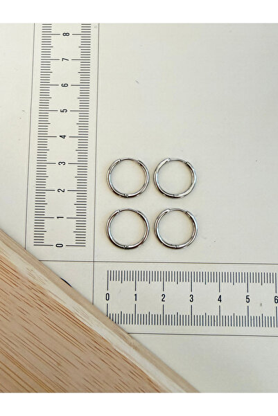 Rupen Kraft 316l surgical steel 1.6mm*12mm steel hoop earrings silver 4 pieces