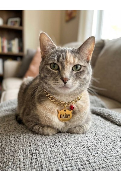 ConceptinEla Gold Renk Kedi Künyesi Pleksi İsme Özel Kedi İsimli Zincir Kolye...