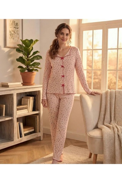 Mavera uzun kollu penye pijama takımı