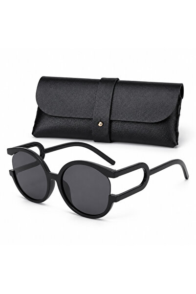 Generic Brand Ochelari de soare unisex rotunzi, ramă neagră cu detalii decupa...