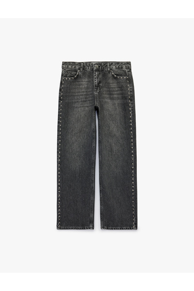 Koton Troklu Normal Bel Pamuklu Düz Kesim Düz Paça Denim Pantolon - Slim Stra...