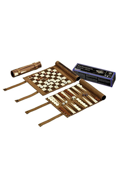 Philos Set de călătorie șah și table, rulou din piele ecologică (mic)