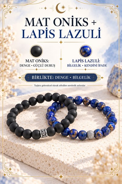 Muammer Köksal Design Mat Oniks ve Lapis Lazuli 8 mm Doğal Taş İkili Bileklik...