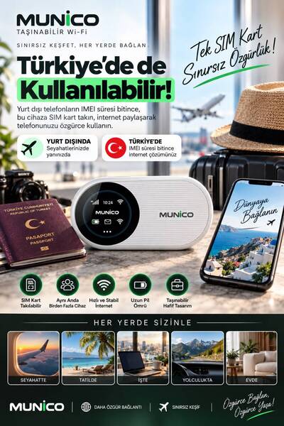 Munico İmei Süresiz Kullanım Kablosuz Mobil İnternet Cihazı SIM Kartlı Taşına...
