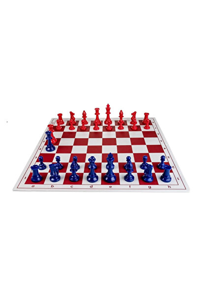 MindGear Set de șah cu tablă pliabilă din PVC alb/roșu și piese nr. 6 roșii ș...