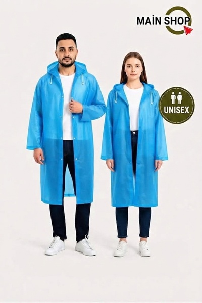 MAİN SHOP قطعتان من معطف المطر المقاوم للرياح - مع غطاء للرأس - بأزرار كبس (M...