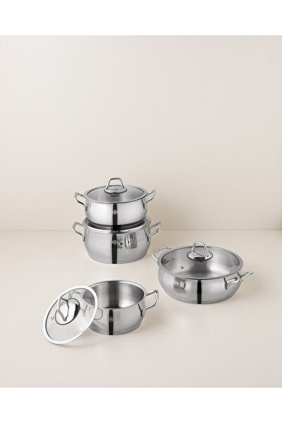 English Home Astera Çelik 8 Parça Tencere Seti 16-20-22-24 cm Silver