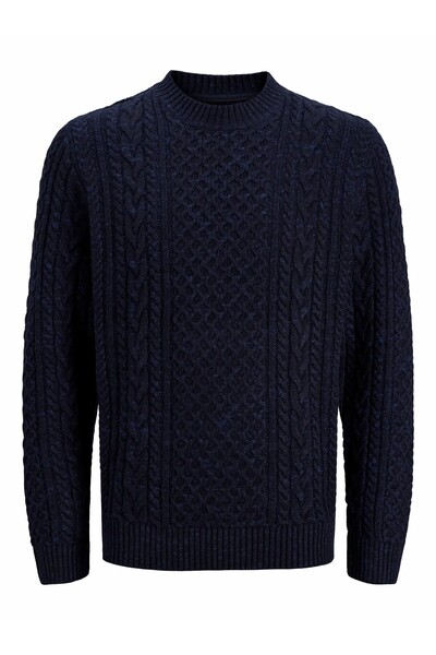 Jack & Jones Men's Navy Blue Jprblucallum Cable Knit Crew Neck Sweater & Card...
