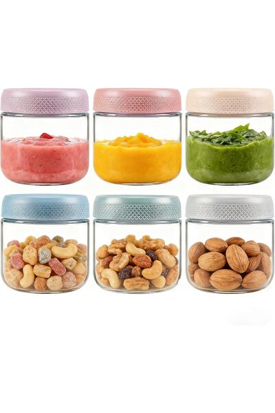Generic 6 Pack Glass Food Storage Containers, 300ml & 480ml Food Jars with Ai...