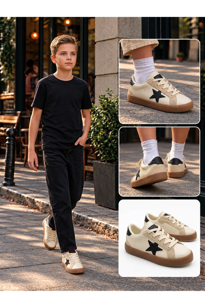 Çocuk Unisex Esnek Sneaker Krem/Siyah